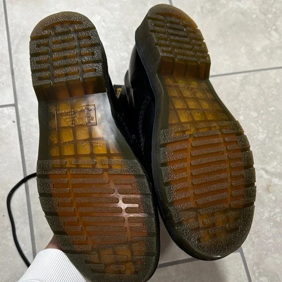 Dr. Martens Black Leather Boots with Yellow Accents - Picture 4 of 5